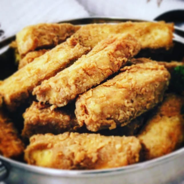 Crispy fried tofu sticks appetizer - Vegan catering Johannesburg