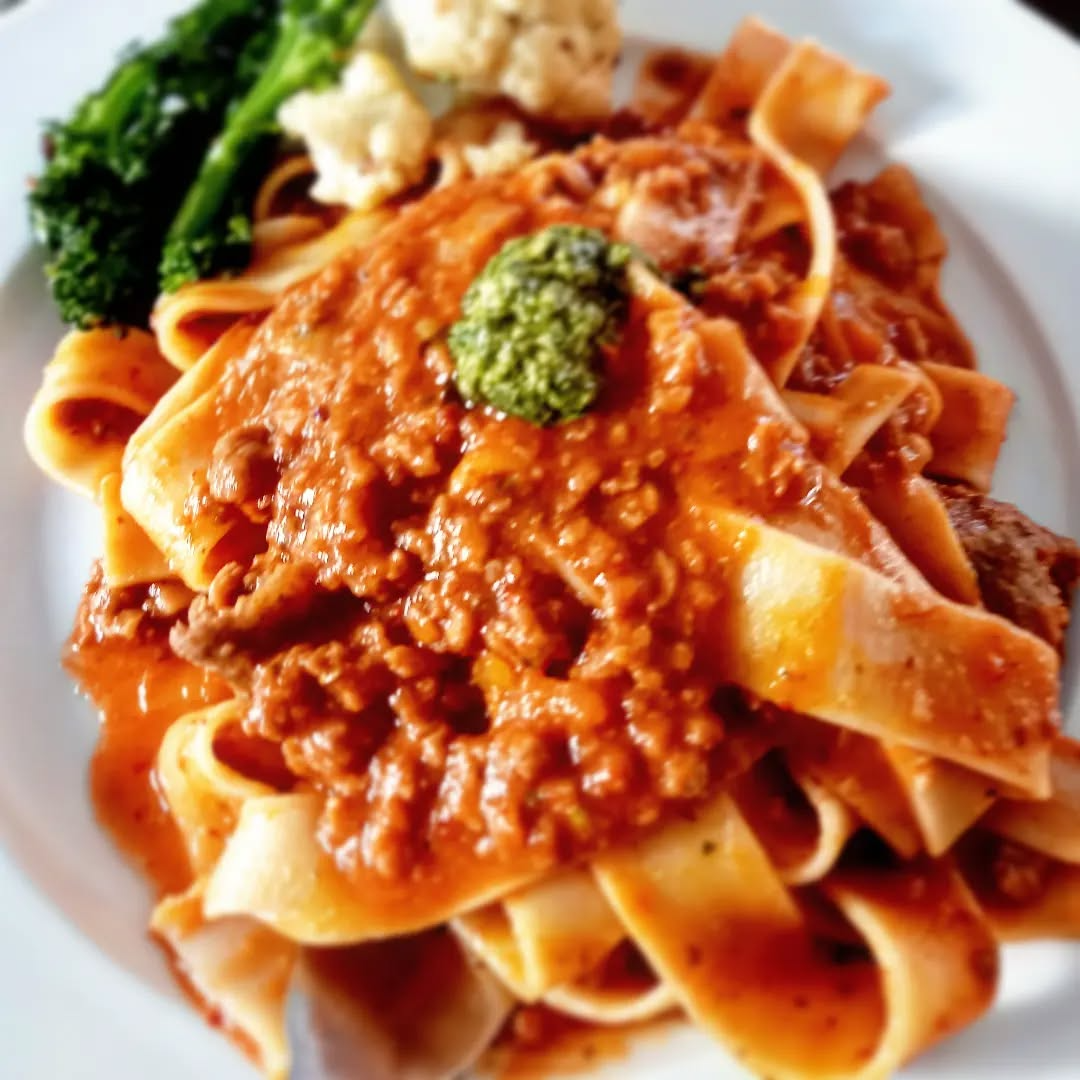 Rich vegan pasta bolognese with plant-based mince - Catering Johannesburg