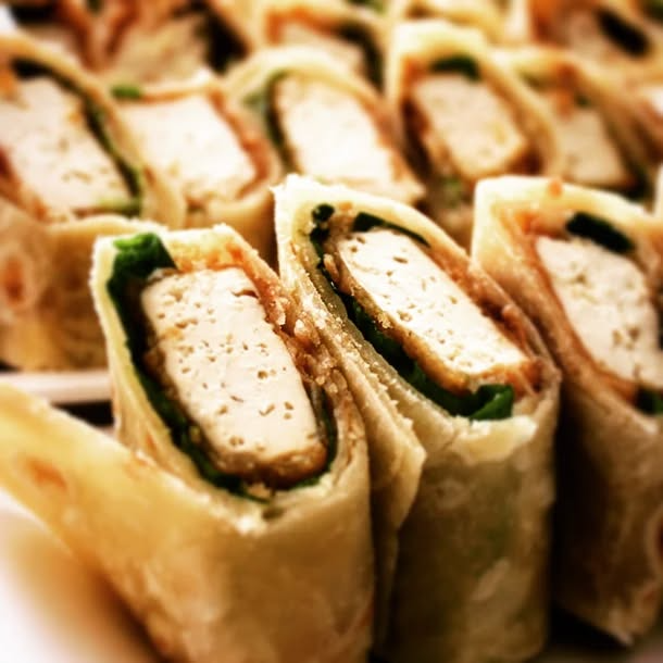 Vegetarian wraps with seasoned tofu filling - Chef Bakiel catering